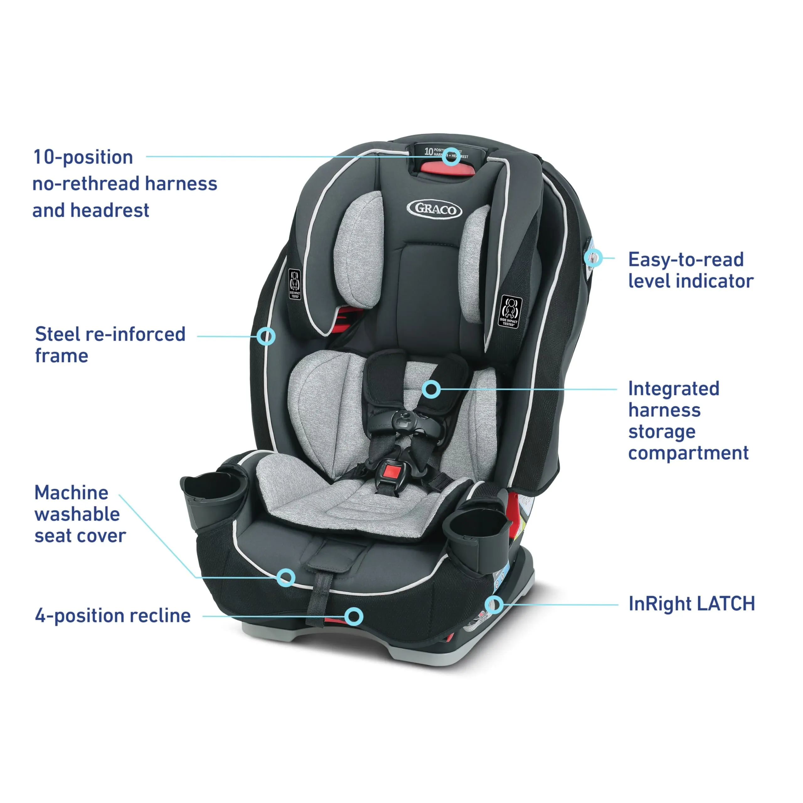 Graco SlimFit 3-in-1 Convertible Car Seat, Ultra-Space-Saving Design, Darcie, Suitable for Rear and Forward-Facing, Highback Booster Seat with 10-Position Headrest