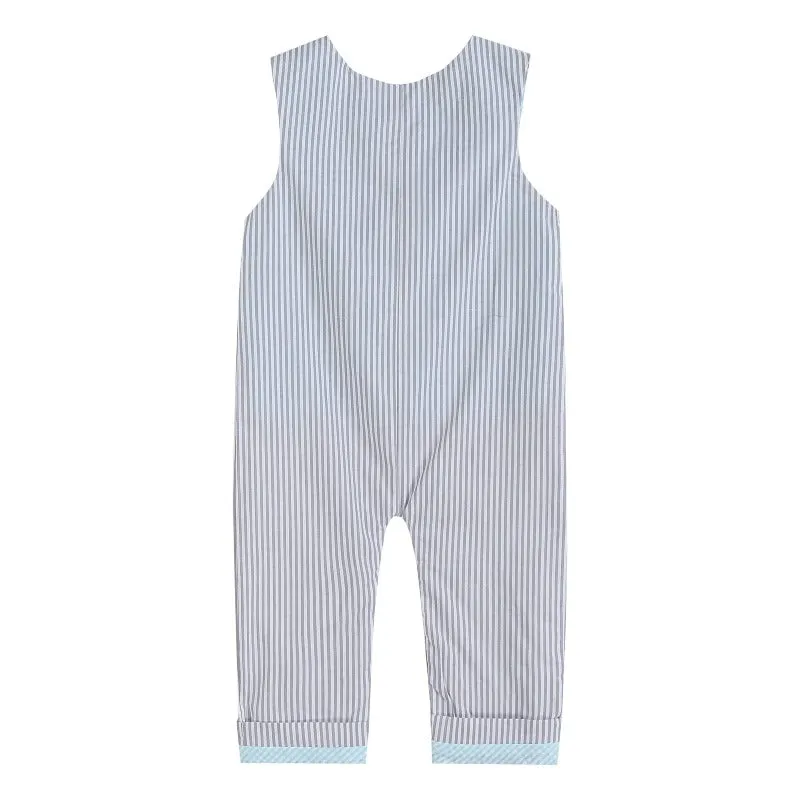 Gray Striped Easter Bunny Truck Applique Overalls