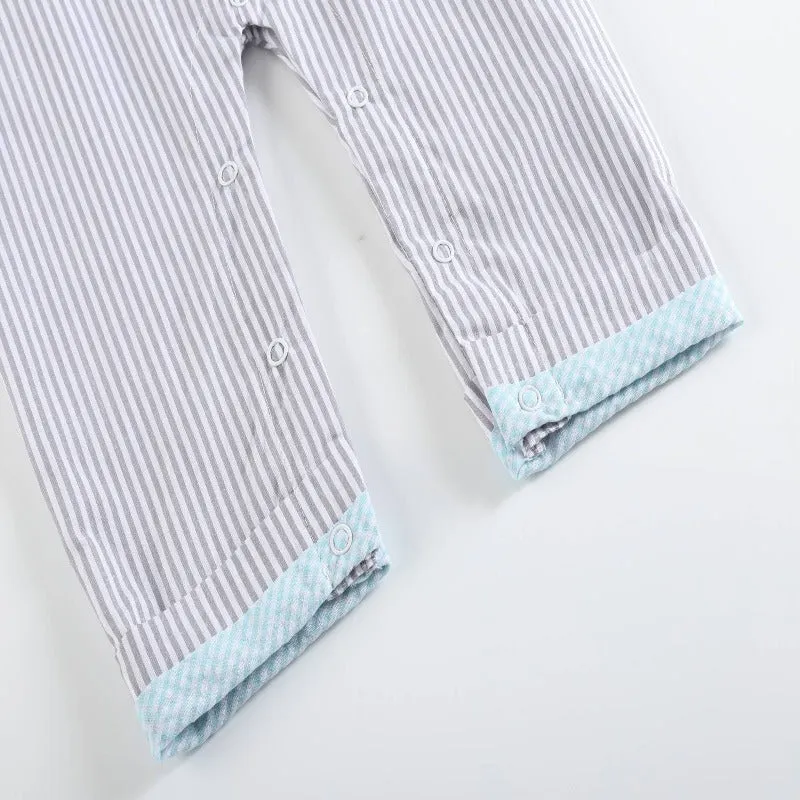 Gray Striped Easter Bunny Truck Applique Overalls