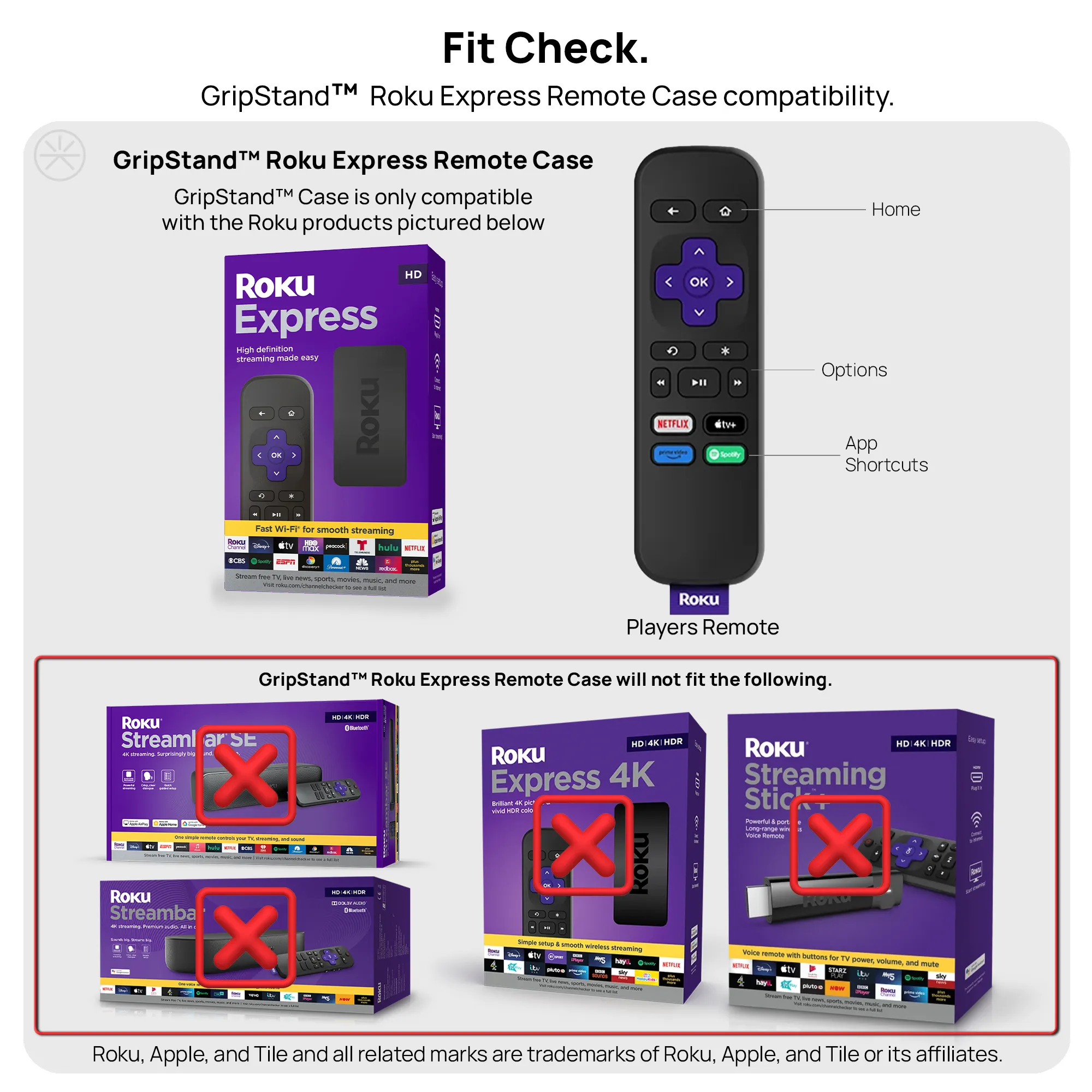 GripStand™ Roku Express Remote Case: Stands Upright, Improves Grip and Feel, AirTag and Tile Mate Compatible. Fits Roku Express and Players Remote. Does NOT Fit Express 4K, 2 Pack by 73&Sunny.