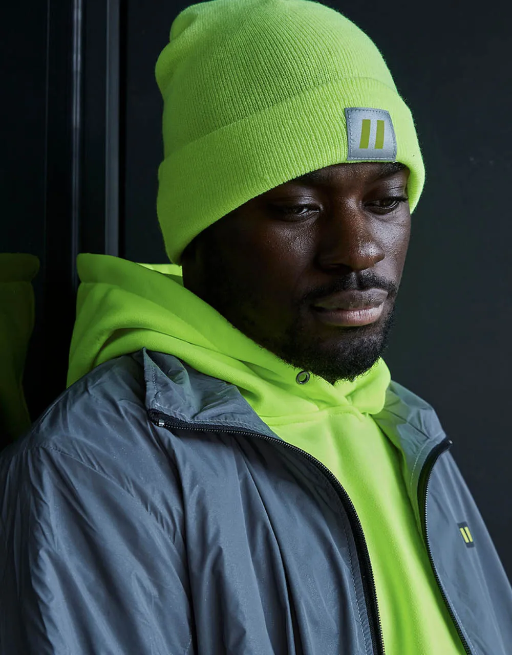 Hi Vis Lime Toque with Reflective Patch