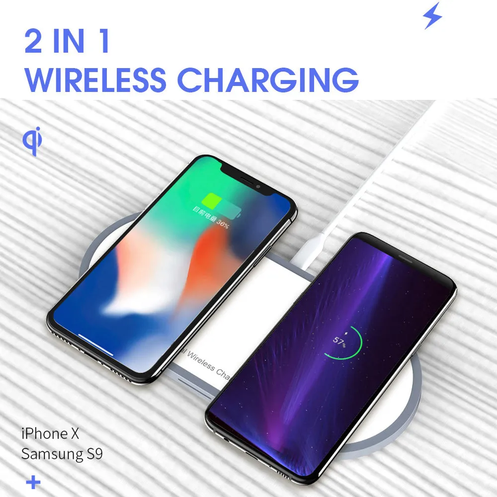 High Performance 2 Holders QI Wireless Fast Charging Base Silver