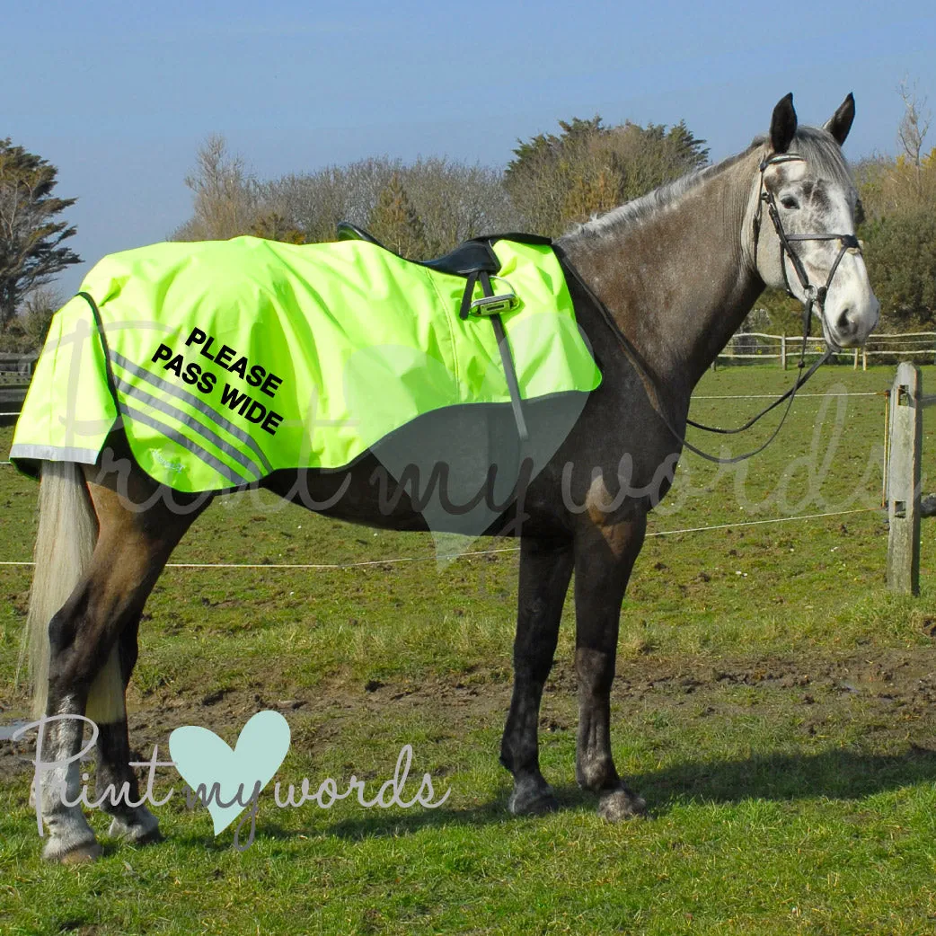 High Visibility Hi Vis Equestrian Horse Reflective 3/4 Length Cutaway Ride-On Rug - SLOW DOWN YOU'RE ON CAMERA