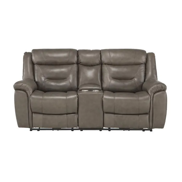 Homelegance Furniture Danio Power Double Reclining Loveseat with Power Headrests in Brownish Gray 9528BRG-2PWH