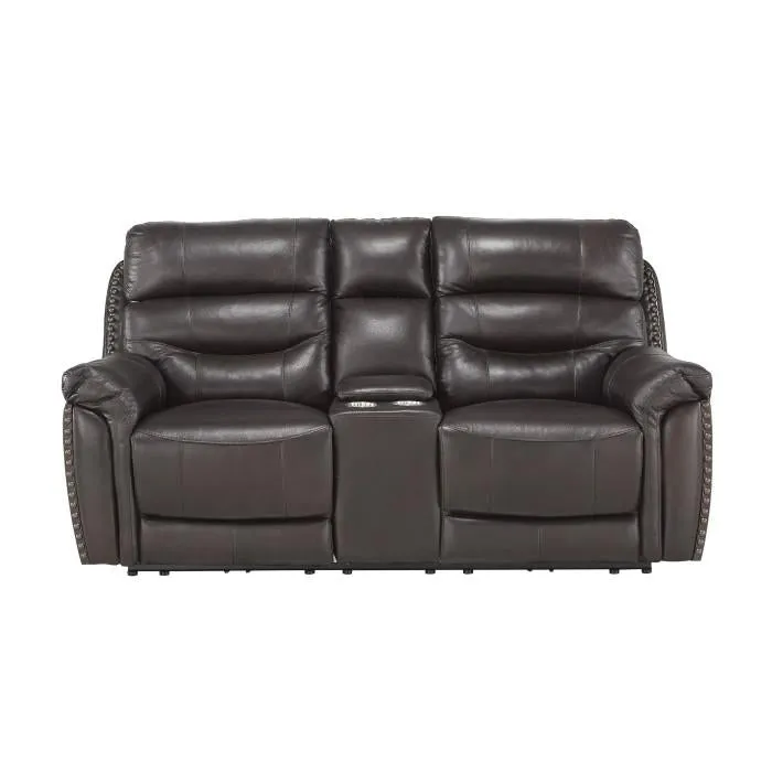 Homelegance Furniture Lance Power Double Reclining Loveseat with Power Headrests in Brown