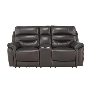 Homelegance Furniture Lance Power Double Reclining Loveseat with Power Headrests in Brown
