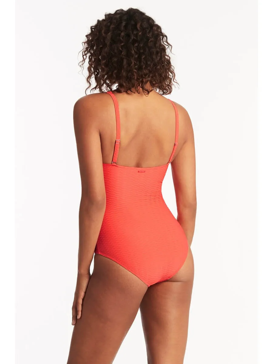 Honeycomb Cross Front Multifit One Piece In Tangerine