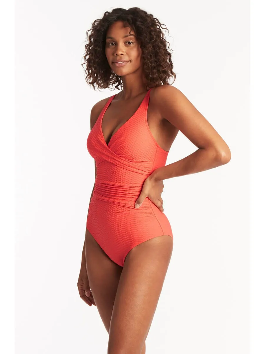 Honeycomb Cross Front Multifit One Piece In Tangerine