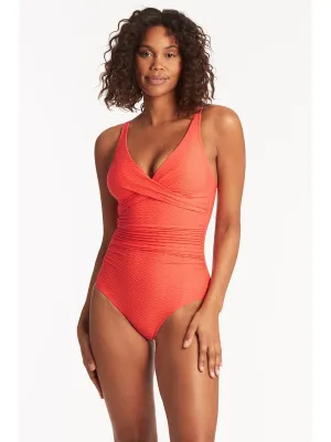 Honeycomb Cross Front Multifit One Piece In Tangerine