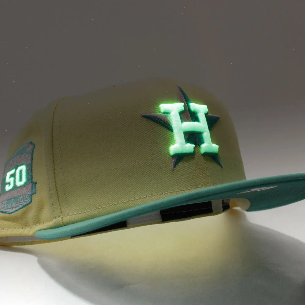 Houston Astros 50th ANNIVERSARY New Era 59Fifty Fitted Hat (GITD Yellow Mint Teal Under Brim)