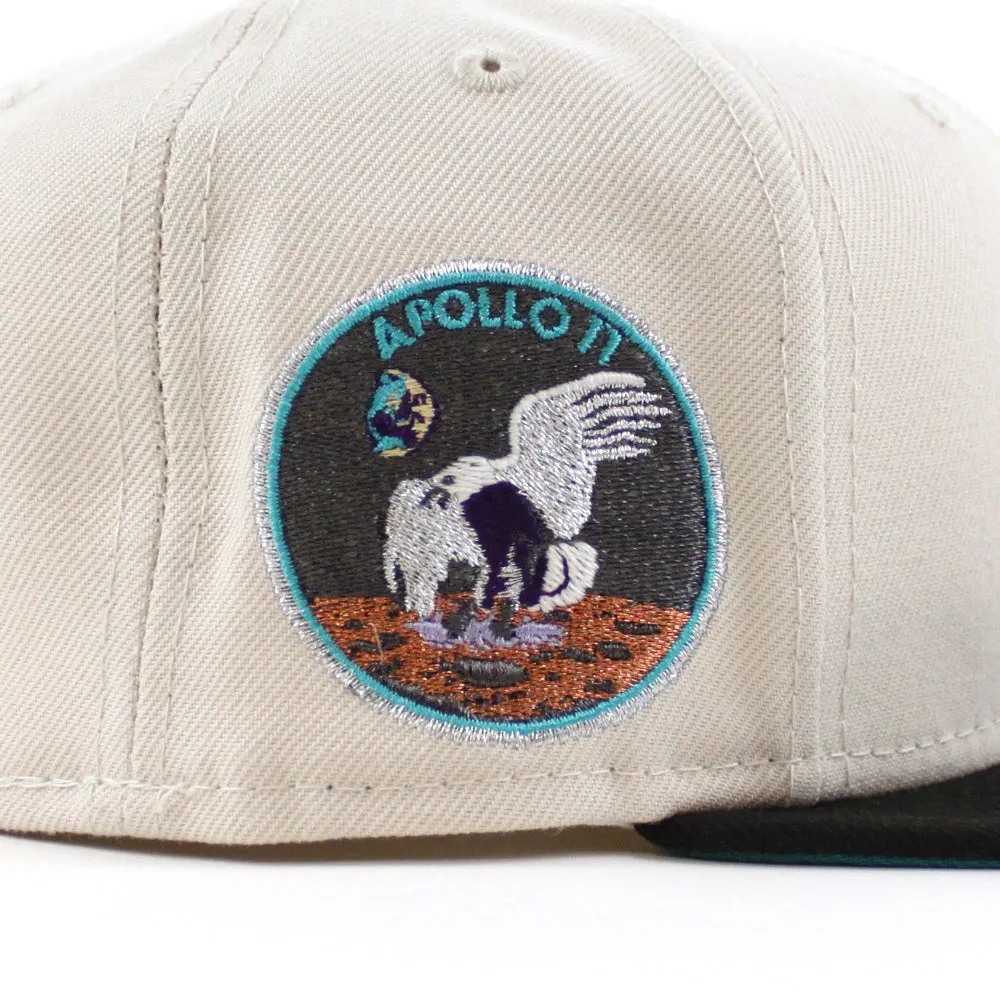 Houston Astros Apollo Patch New Era 59Fifty Fitted Hat (Glow in the Dark Stone Black Aqua Under Brim)