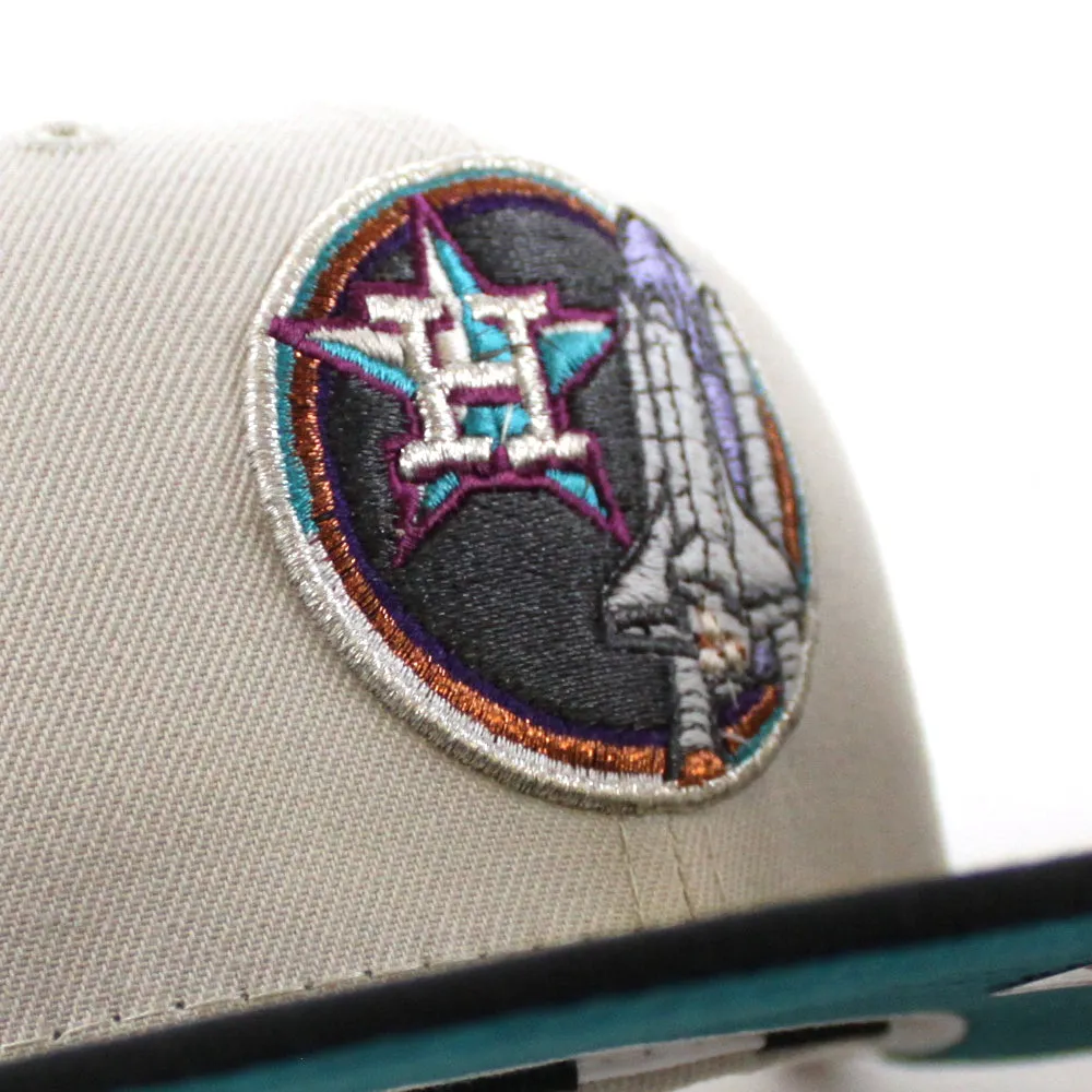 Houston Astros Apollo Patch New Era 59Fifty Fitted Hat (Glow in the Dark Stone Black Aqua Under Brim)