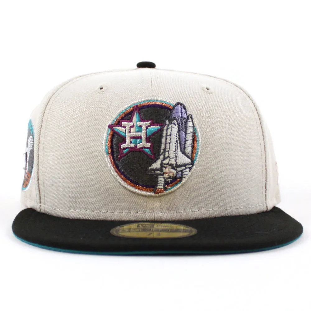 Houston Astros Apollo Patch New Era 59Fifty Fitted Hat (Glow in the Dark Stone Black Aqua Under Brim)