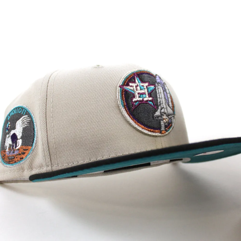 Houston Astros Apollo Patch New Era 59Fifty Fitted Hat (Glow in the Dark Stone Black Aqua Under Brim)