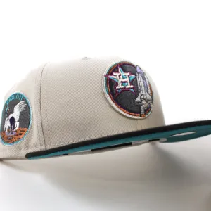 Houston Astros Apollo Patch New Era 59Fifty Fitted Hat (Glow in the Dark Stone Black Aqua Under Brim)