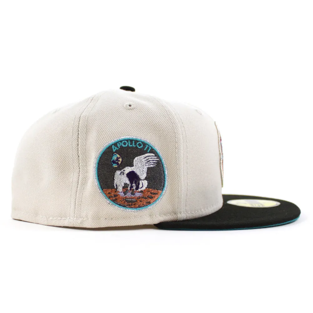 Houston Astros Apollo Patch New Era 59Fifty Fitted Hat (Glow in the Dark Stone Black Aqua Under Brim)