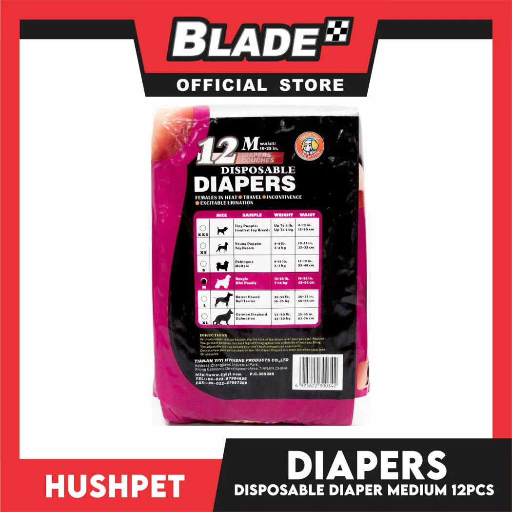 Hushpet Deluxe Disposable Dog Diapers 12pcs. (Medium)