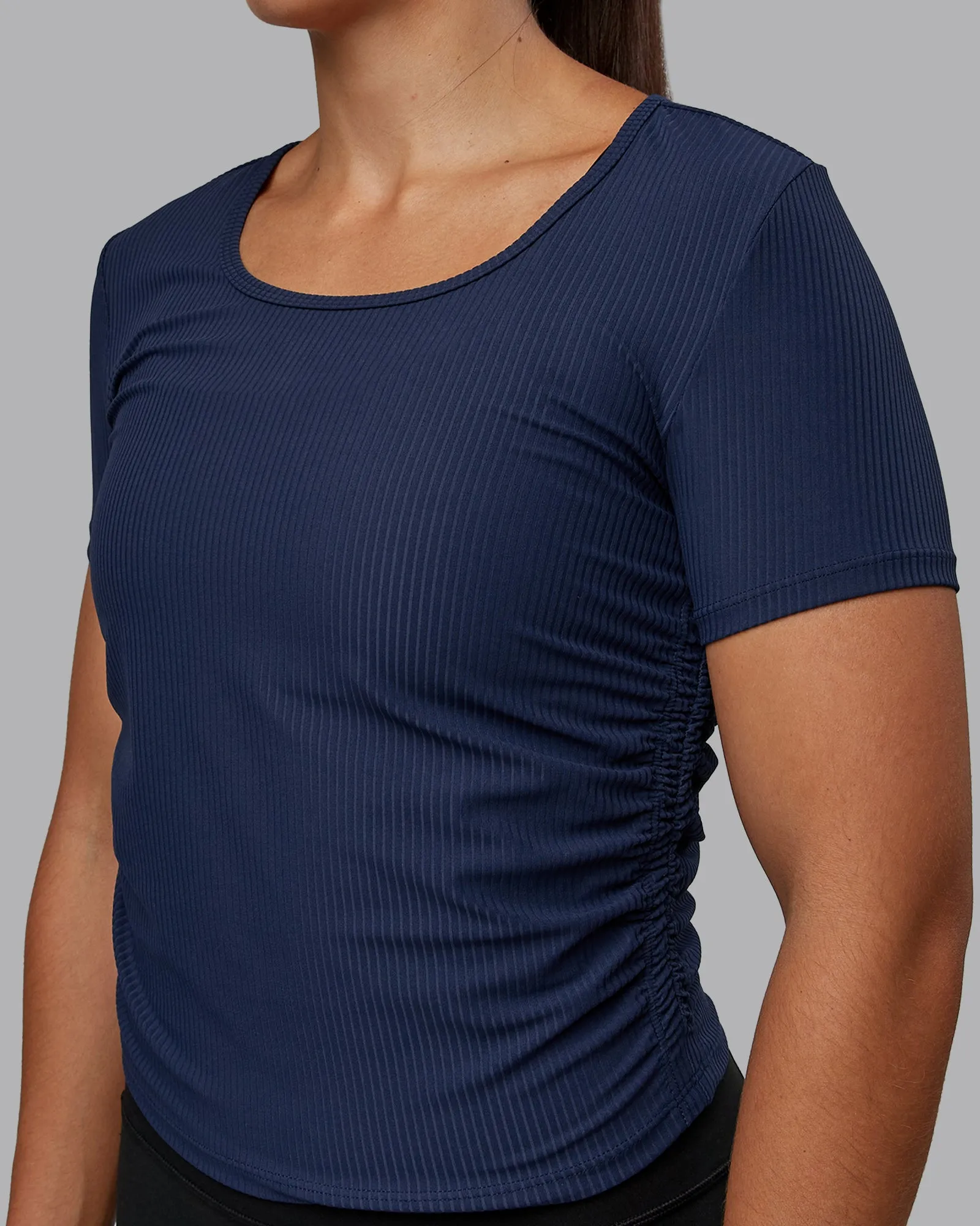 Ignite Ribbed Scrunch Side Cropped Tee - Future Navy