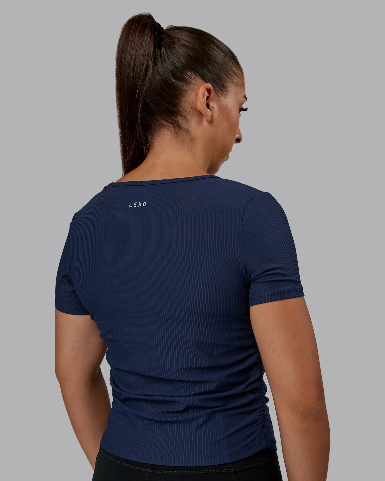 Ignite Ribbed Scrunch Side Cropped Tee - Future Navy