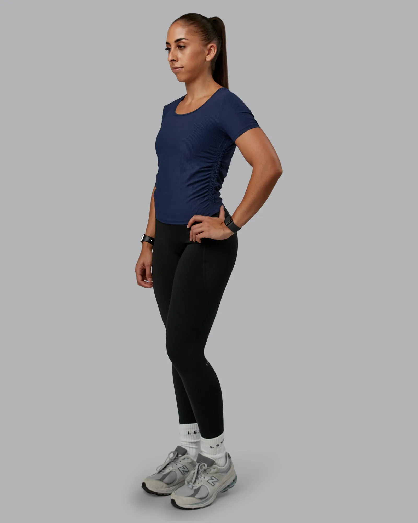 Ignite Ribbed Scrunch Side Cropped Tee - Future Navy