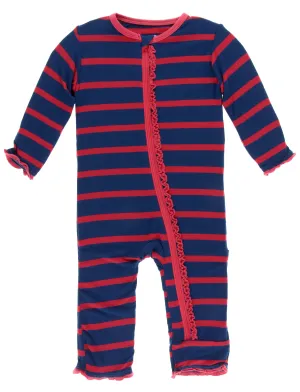 KicKee Pants Everyday Heroes Navy Stripe Muffin Ruffle Coverall with Zipper