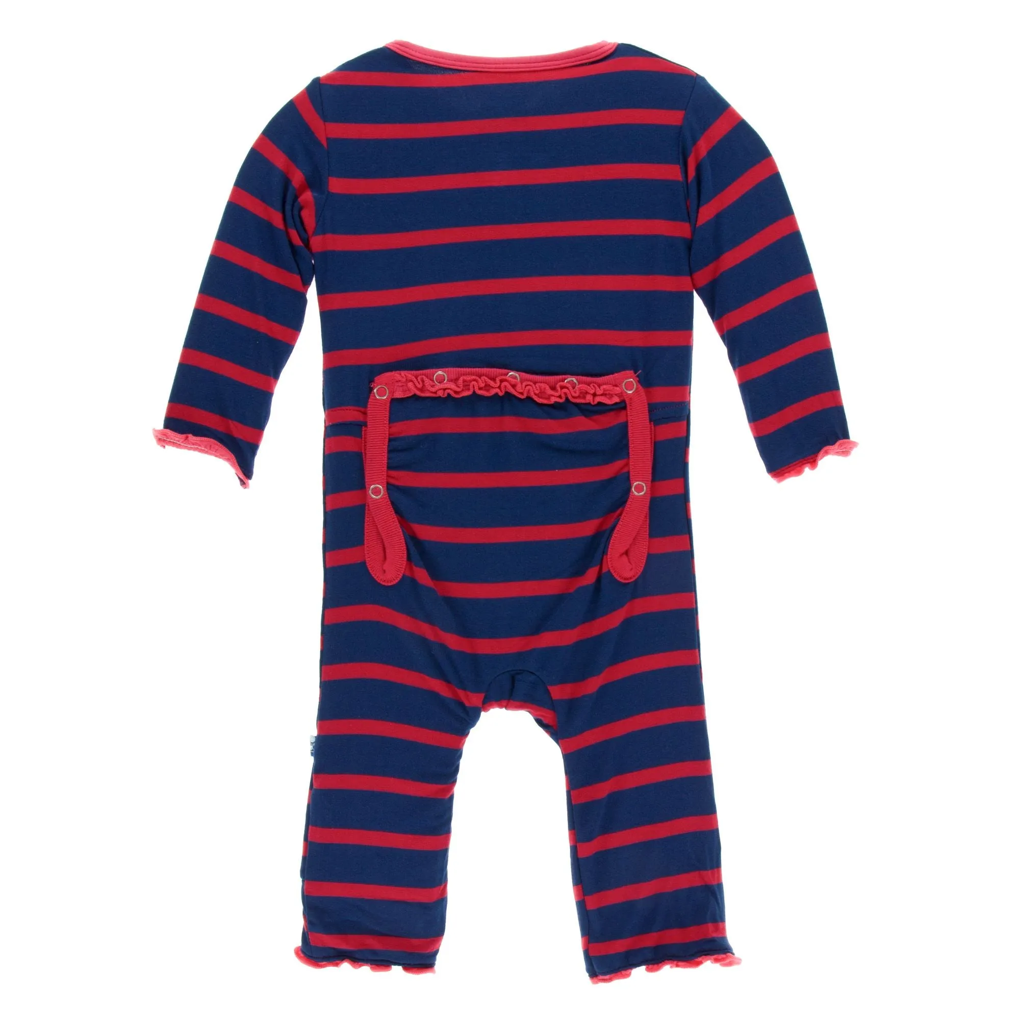 KicKee Pants Everyday Heroes Navy Stripe Muffin Ruffle Coverall with Zipper