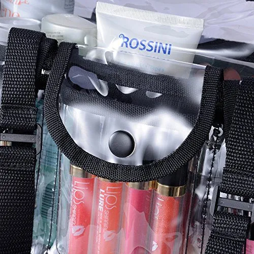 KIOTA Makeup Artist Storage Bag, Clear Cosmetic Bag with Side Pockets and Shoulder Strap, Ergonomic Handle, ON THE GO Series - Black Trim