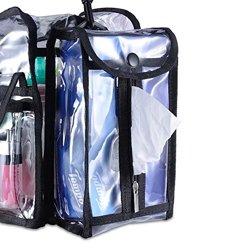 KIOTA Makeup Artist Storage Bag, Clear Cosmetic Bag with Side Pockets and Shoulder Strap, Ergonomic Handle, ON THE GO Series - Black Trim