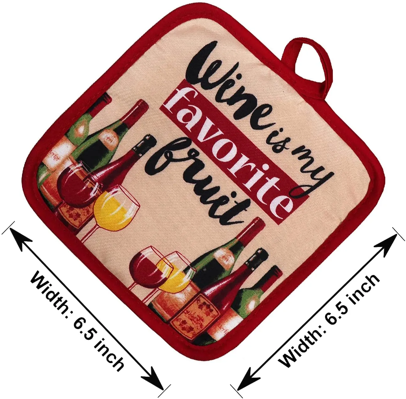 Kitchen Decor - Potholders (5 Pc) Wine is My Favorite Fruit Home Decorations - Kitchen Towels - Oven Mitt - Kitchen Linen Set