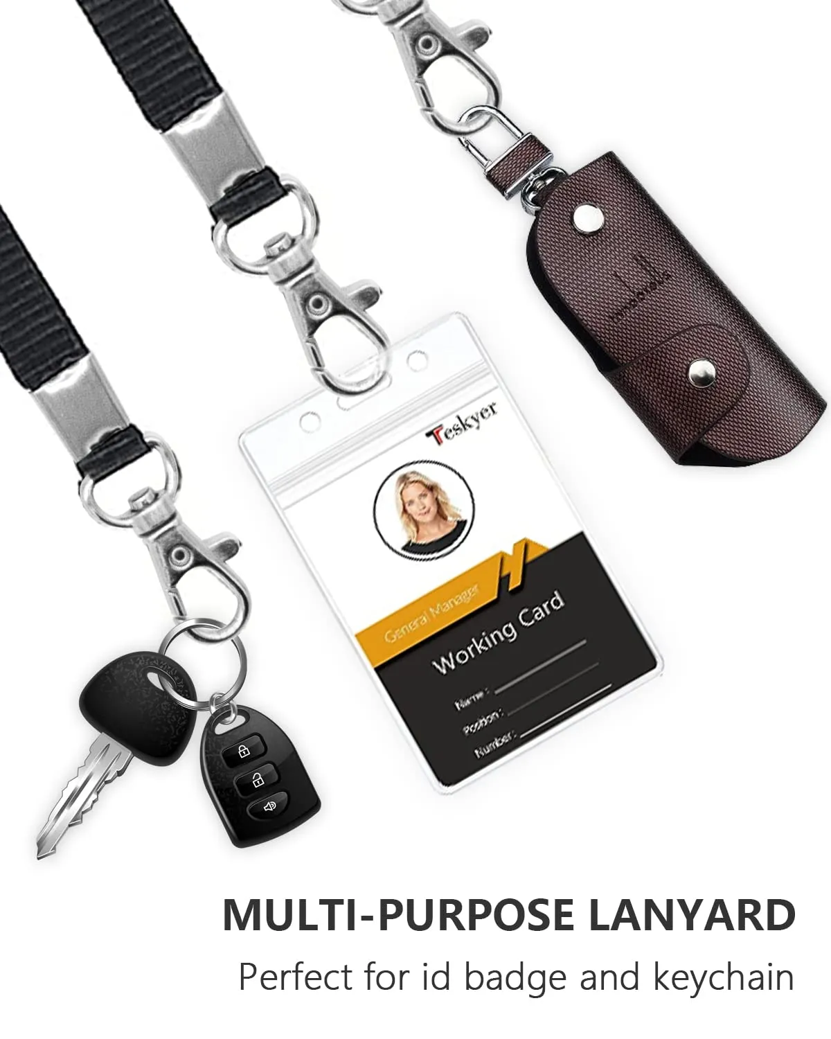 Lanyards for ID Badges, 3 Pack of Lanyard with ID Card Holder, Teskyer Extra Thick Clear Waterproof Resealable Zip ID Badge Holder with Lanyard for Office, School, Cruise Ship Cards