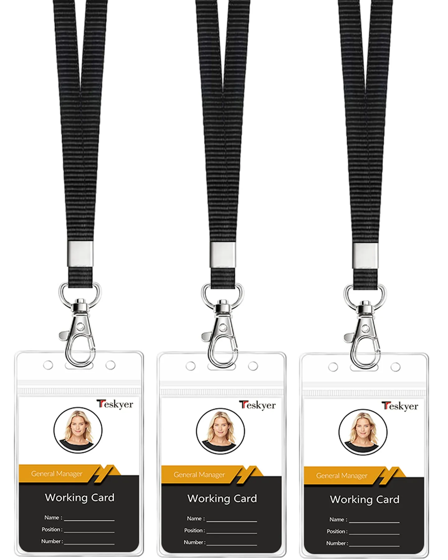 Lanyards for ID Badges, 3 Pack of Lanyard with ID Card Holder, Teskyer Extra Thick Clear Waterproof Resealable Zip ID Badge Holder with Lanyard for Office, School, Cruise Ship Cards