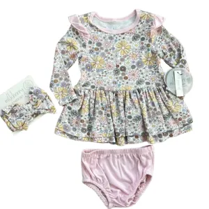 Lavender Floral Bamboo Dress and Headband Set