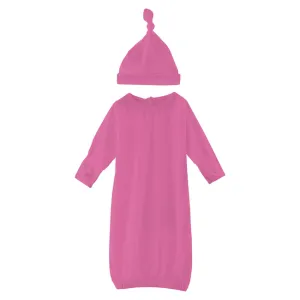 Layette Gown & Single Knot Hat Set in Tulip
