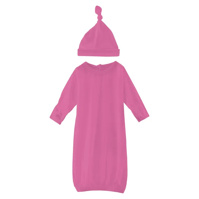Layette Gown & Single Knot Hat Set in Tulip