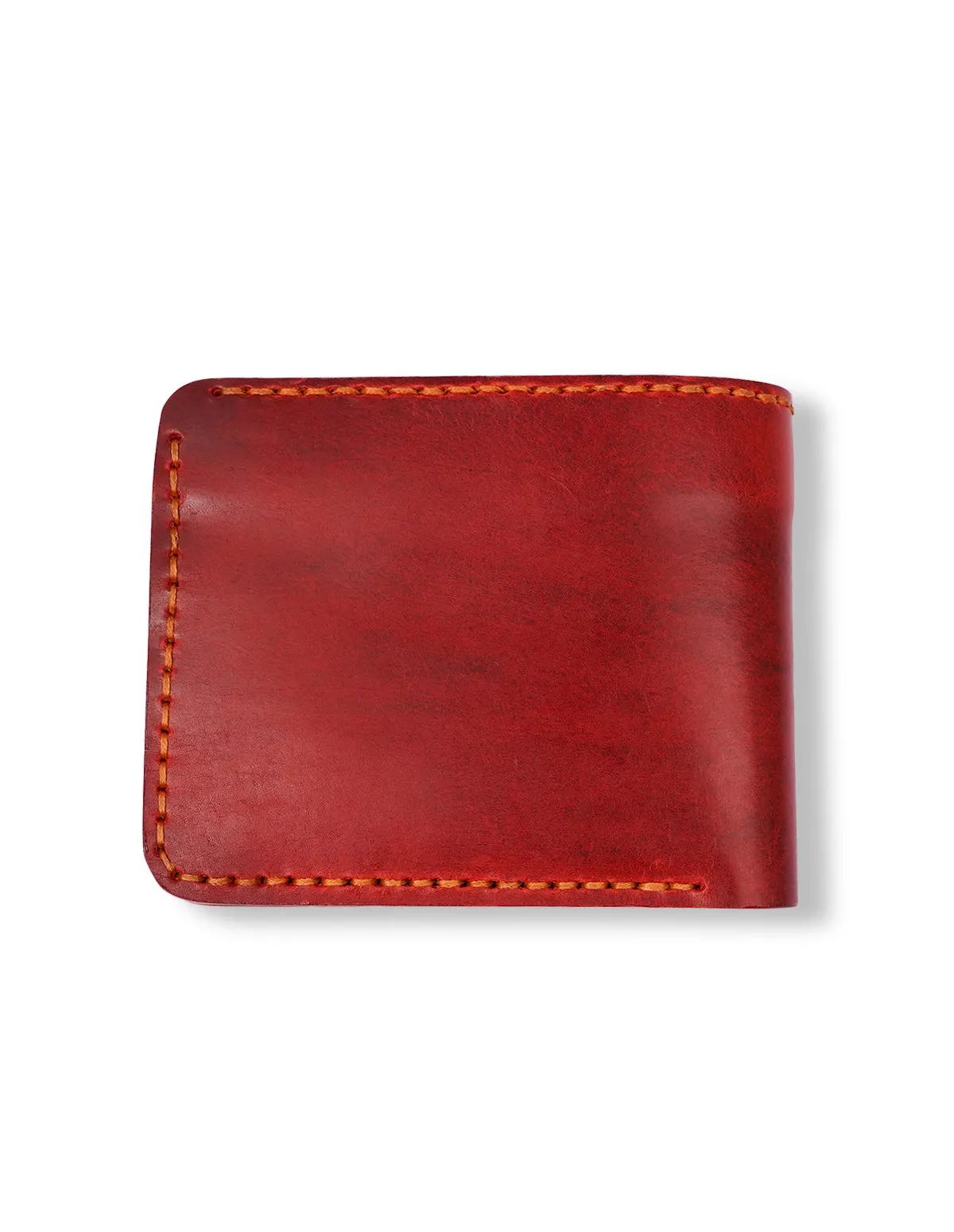 Leather Wallet Red – Vintage Bifold with Hand-Stitched Edges
