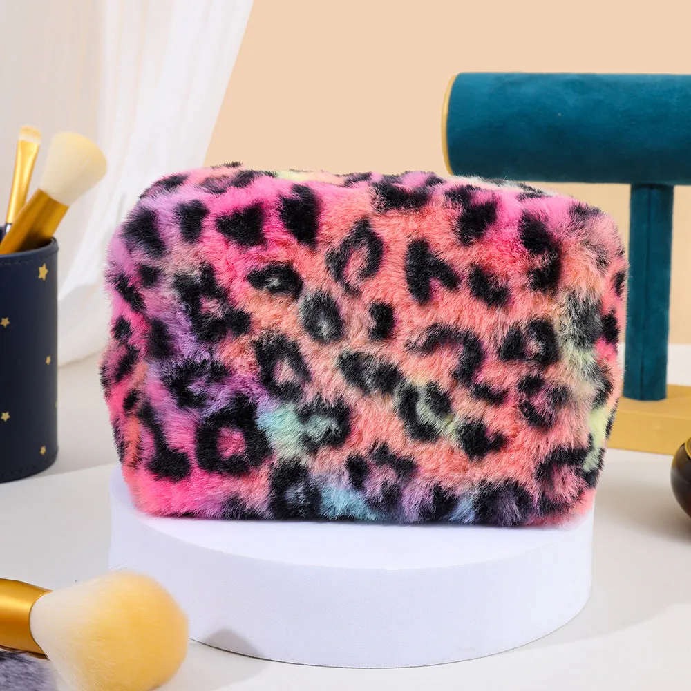 Leopard Print Plush Octagonal Buggy Cosmetics Cosmetic Bags