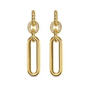 Lexington Double Link Drop Earrings in 18K Yellow Gold with Diamonds, 54mm