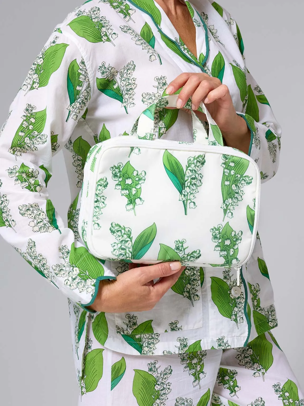 Lily of the Valley Medium Handle Cosmetic Bag