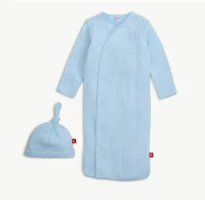 love lines blue organic cotton pointelle magnetic cozy sleeper gown   hat set
