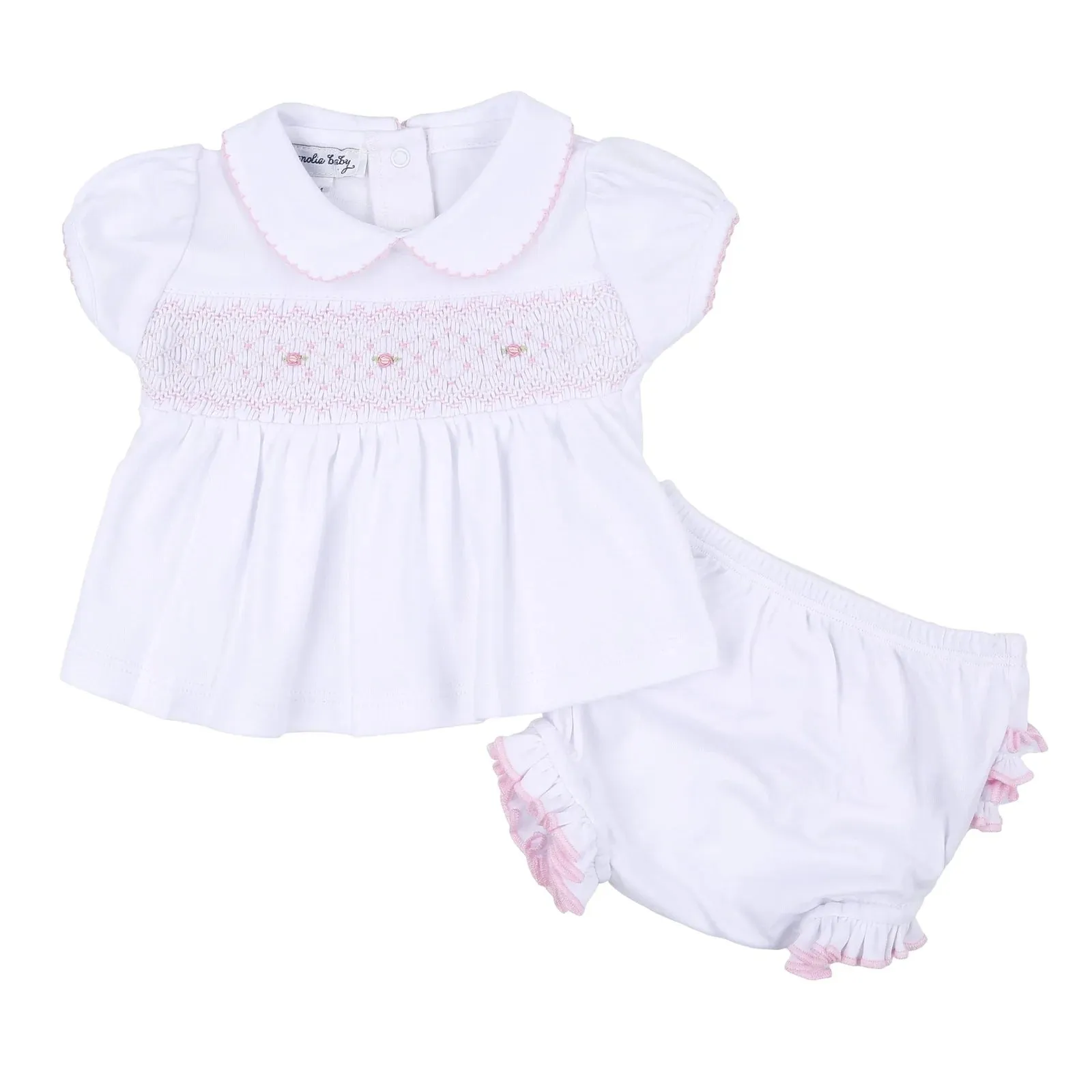 Magnolia Baby Girls Soft Pima Cotton Pink Smocked Diaper Set Newborn 3 6 9 Months