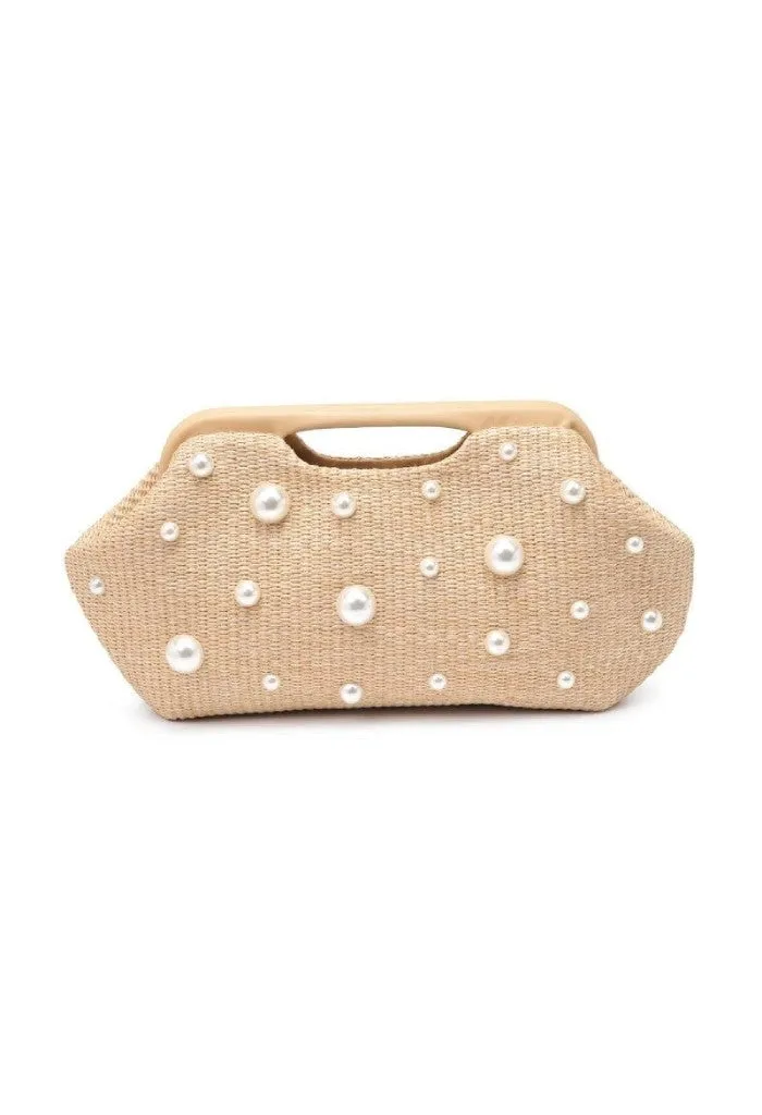 Mallory Straw Stud Clutch-Pearl