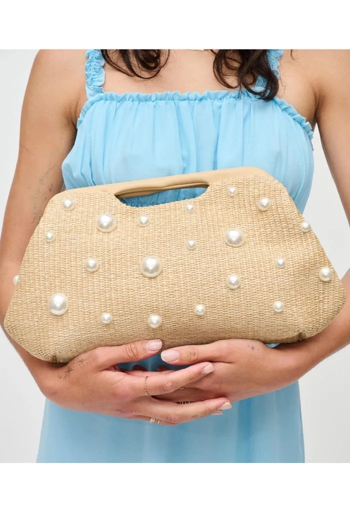 Mallory Straw Stud Clutch-Pearl
