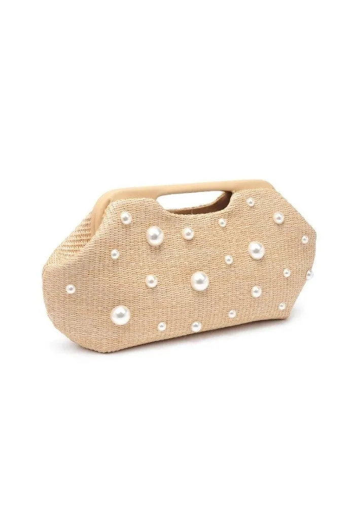 Mallory Straw Stud Clutch-Pearl