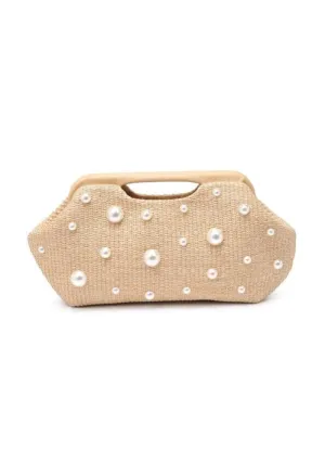 Mallory Straw Stud Clutch-Pearl