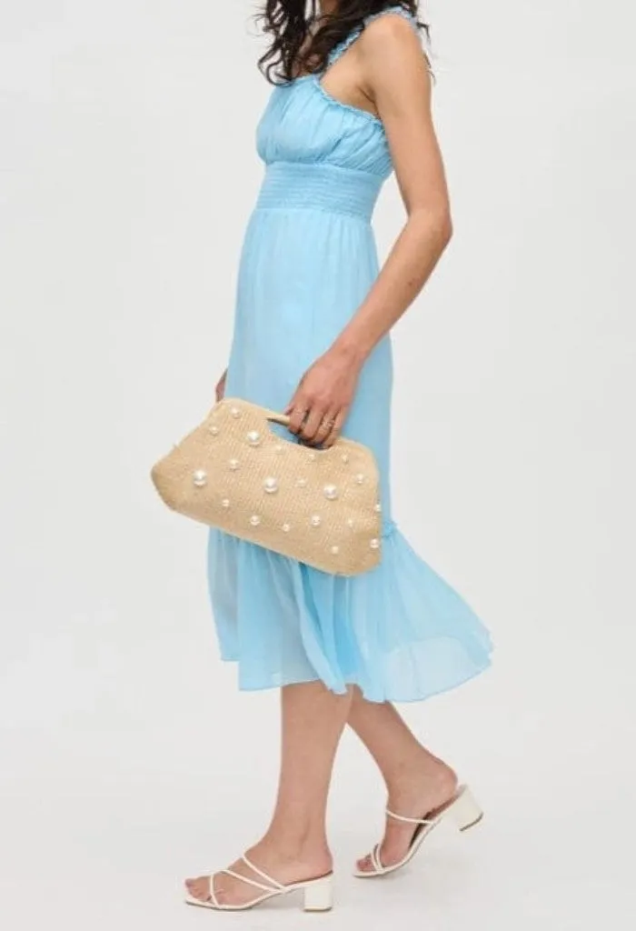Mallory Straw Stud Clutch-Pearl