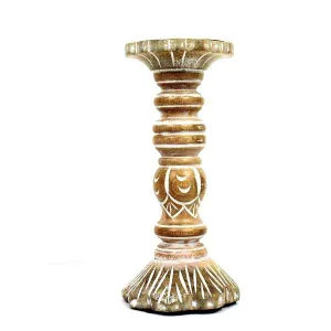 Mango Wood Candle Holder - 9"