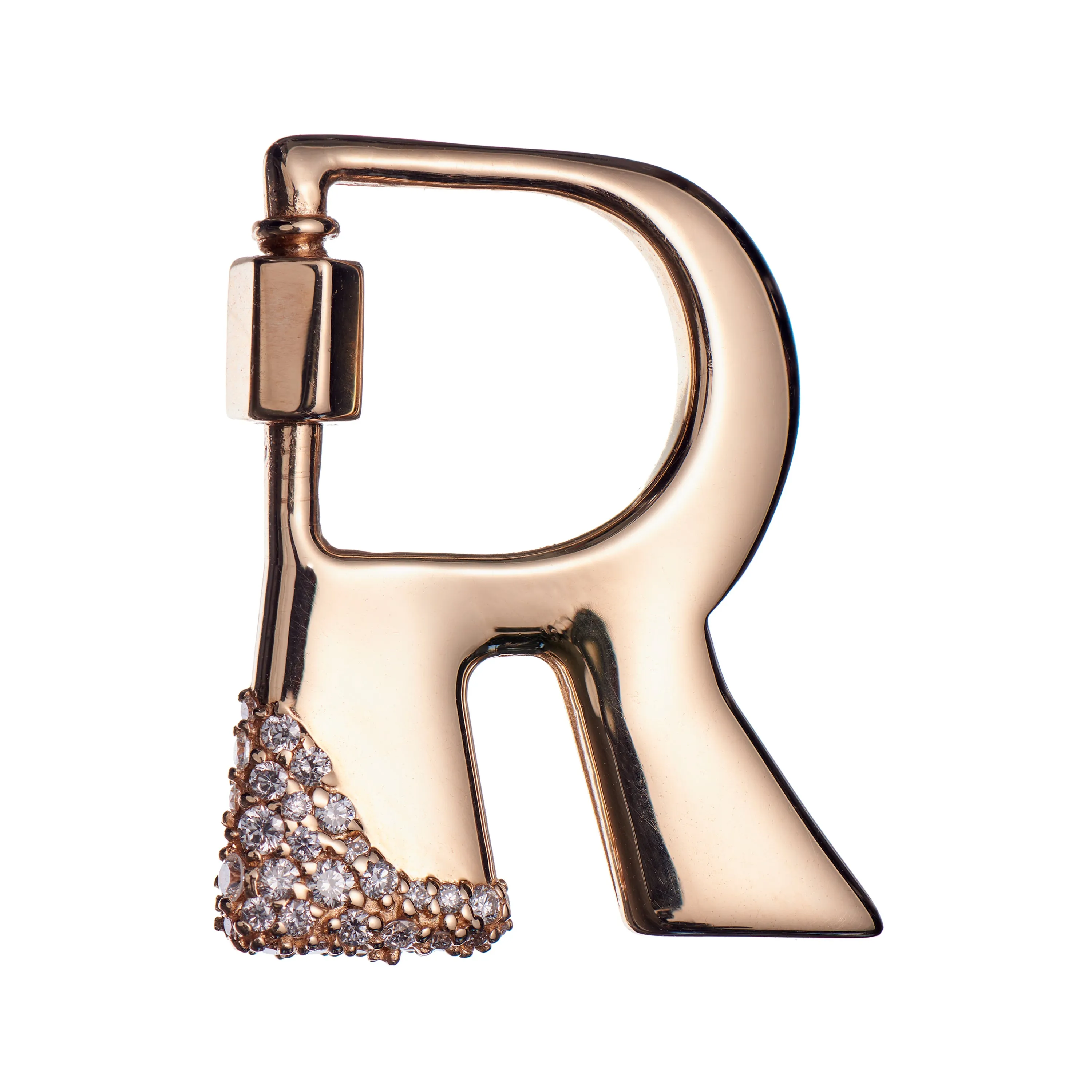 Marla Aaron 14k Yellow Gold Diamond Dipped Small Letter R Lock