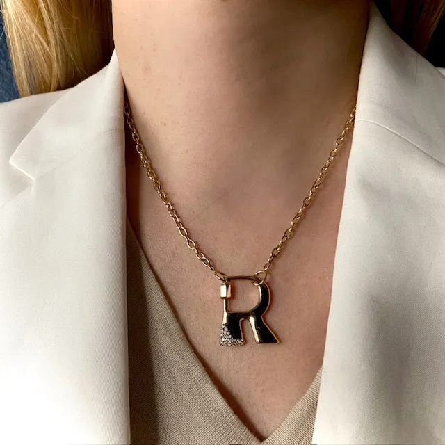 Marla Aaron 14k Yellow Gold Diamond Dipped Small Letter R Lock