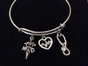 MD  Silver Charm Bracelet Expandable Adjustable Silver Wire Bangle