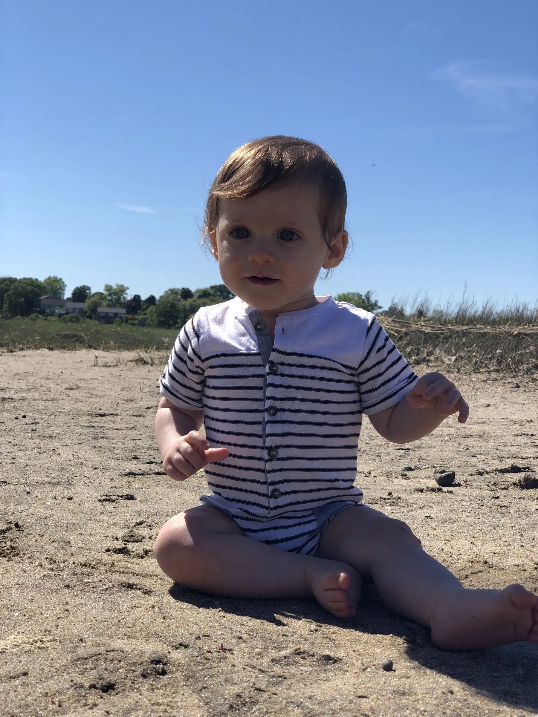Me & Henry Navy & White Breton Romper